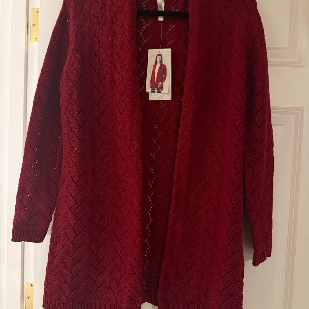Elegant Women's Biking Red Open-Front Cardigan